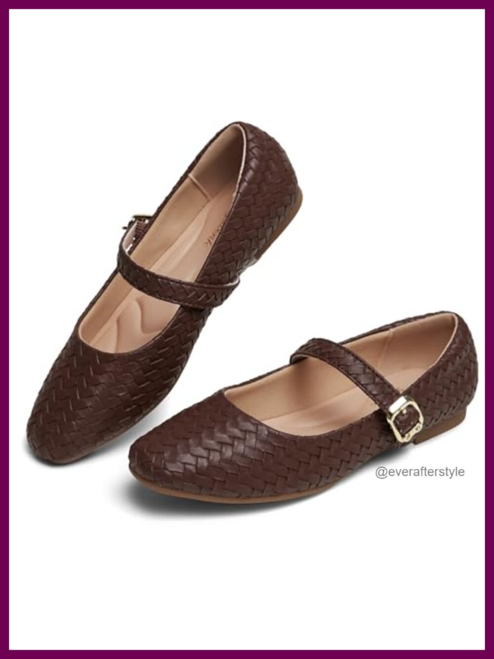 Women's Woven Ballet Flats Mary Jane Square Toe Buckle Flats